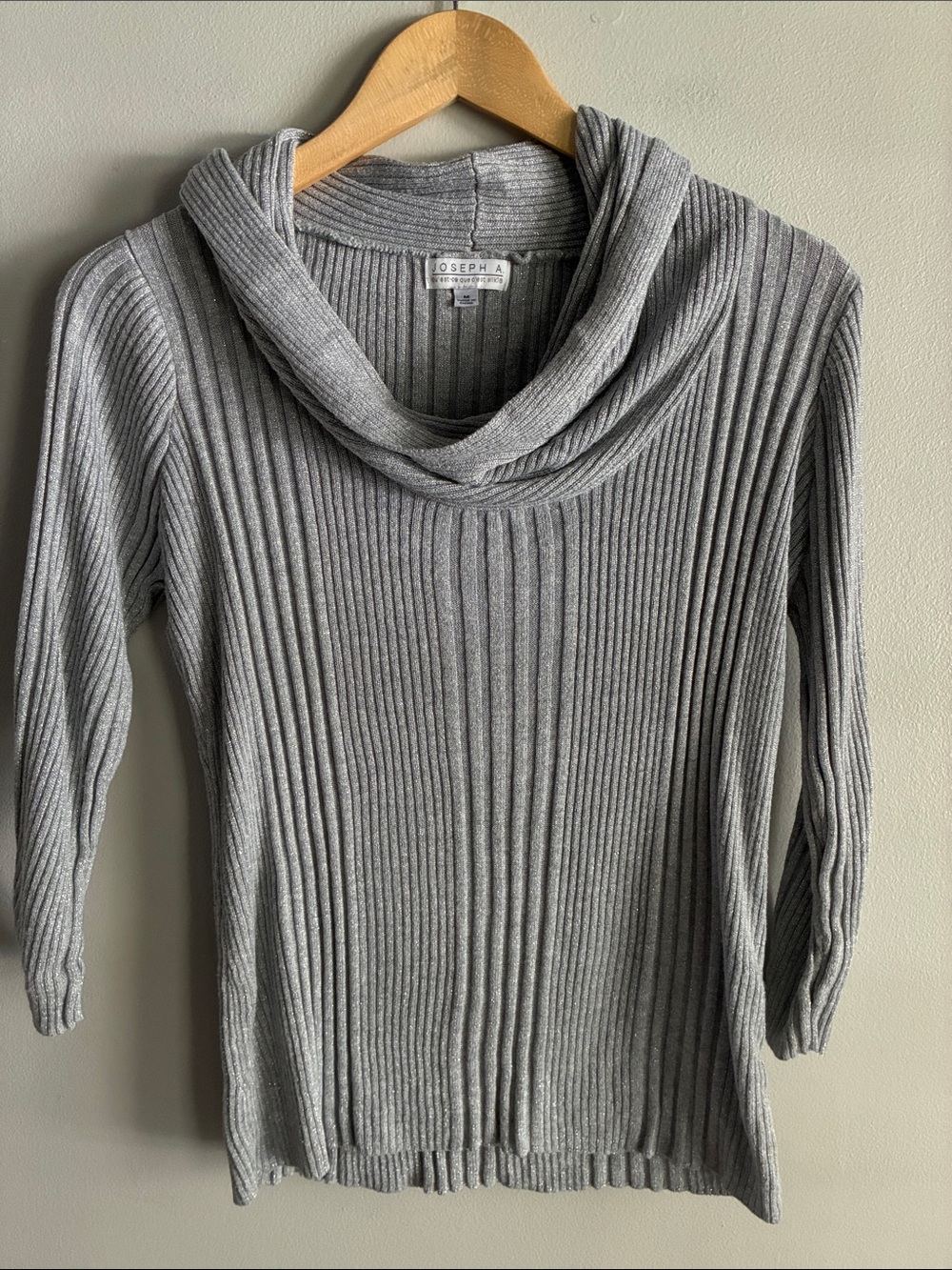 Joseph A Women’s M Silver Metallic Lurex Ribbed Cowl Neck Sweater Y2K